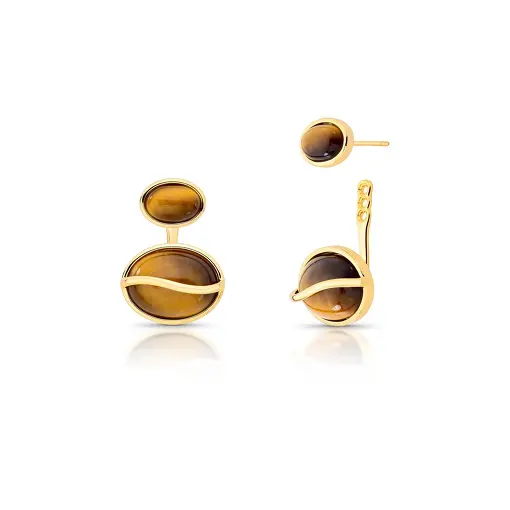 BRINCO EAR JACKET COM CRISTAL OVAL BANHADO A OURO