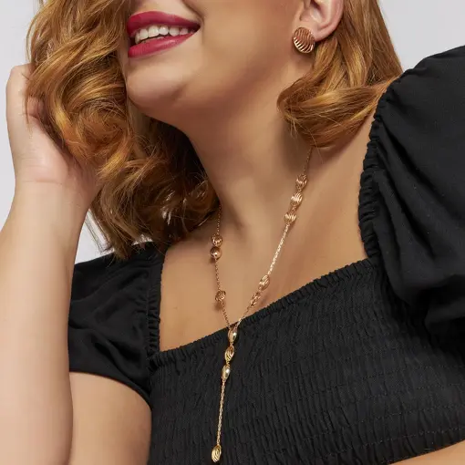 COLAR GRAVATA COM OVAIS LISOS E VAZADOS BANHADO A OURO