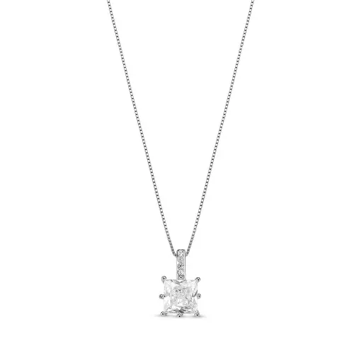 COLAR COM QUADRADO CRISTAL PRATA RODINADA