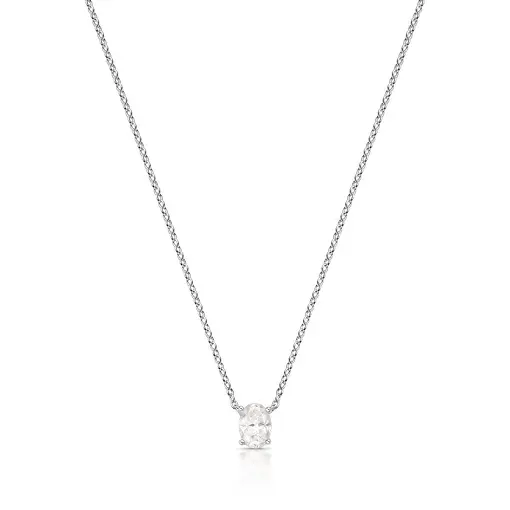 COLAR COM PEDRA OVAL MOISSANITE 7.5MM PRATA RODINADA