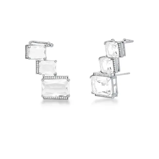BRINCO EAR CUFF COM CRISTAL INCOLOR BANHADO A RÓDIO