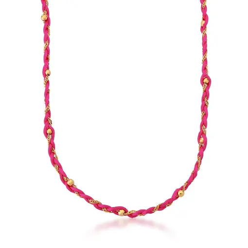 COLAR COM FIO ENCERADO TRANÇADO PINK BANHADO A OURO