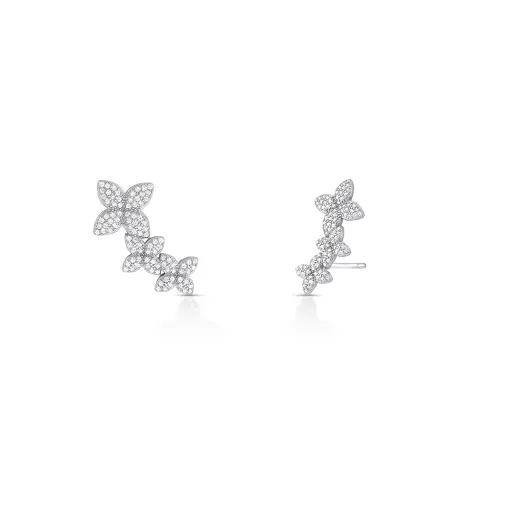 BRINCO EAR CUFF COM FLORES EM ZIRCÔNIAS PRATA RODINADA