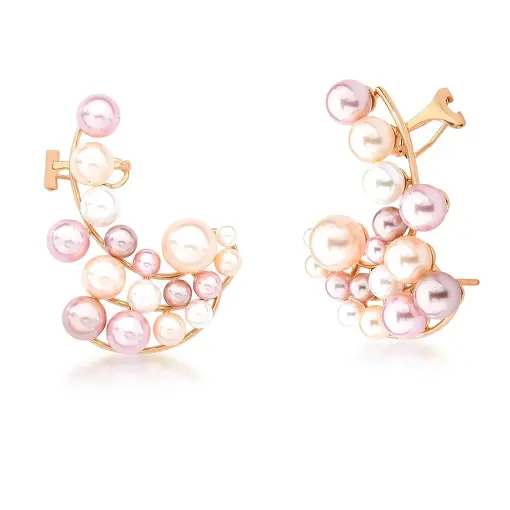 BRINCO EAR CUFF COM PÉROLAS EM QUATRO TONS BANHADO A OURO ROSÊ