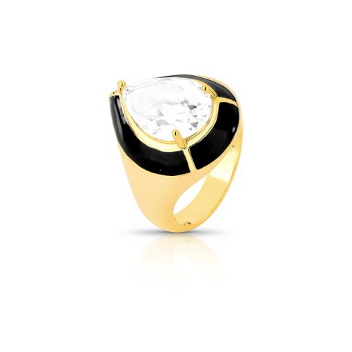 ANEL COM CRISTAL DE GOTA E ESMALTADO BANHADO A OURO