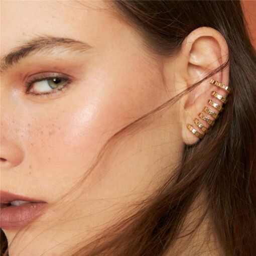 BRINCO EAR CUFF SETE VOLTAS TRABALHADO E LISO BANHADO A OURO