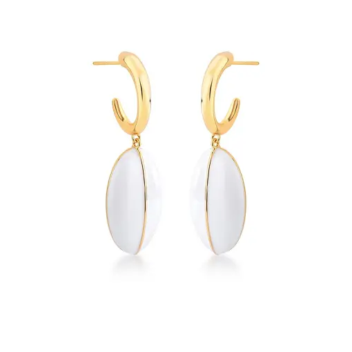 MEIA ARGOLA COM PÊNDULO OVAL ESMALTADO BANHADA A OURO