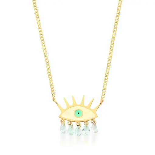 CORRENTE COM PINGENTE DE OLHO ESMALTADO VERDE BANHADA A OURO