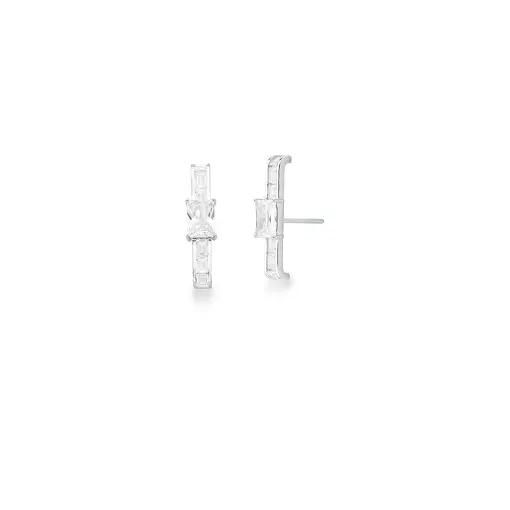 BRINCO EAR HOOK COM ZIRCÔNIAS QUADRADAS BRANCA PRATA RODINADA