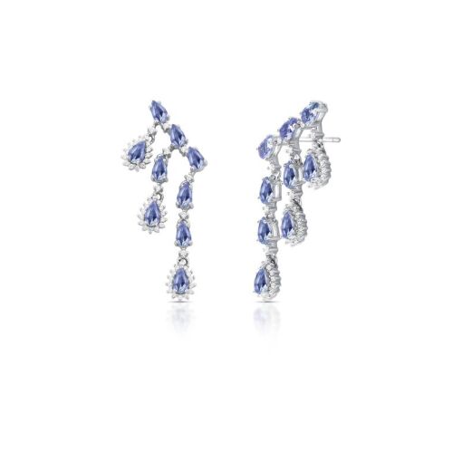 BRINCO EAR CUFF EM PÊNDULO COM CRISTAIS PRATA RODINADA