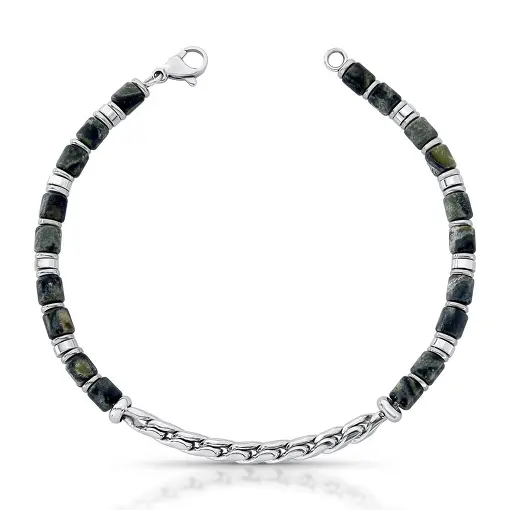 PULSEIRA EM MALHA DE ELOS COM PEDRAS INTERCALADAS AÇO
