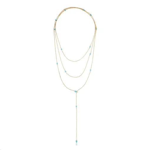 COLAR REGULÁVEL COM CRISTAIS CABOCHÃO AZUL BANHADO A OURO
