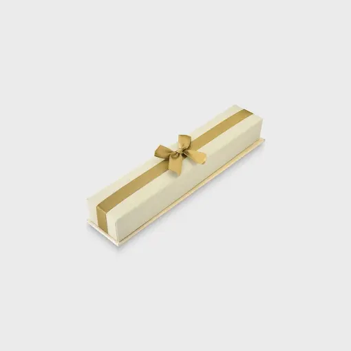 CAIXA CARTONADA PARA PULSEIRA NA COR CHAMPAGNE COM LAÇO DOURADO
