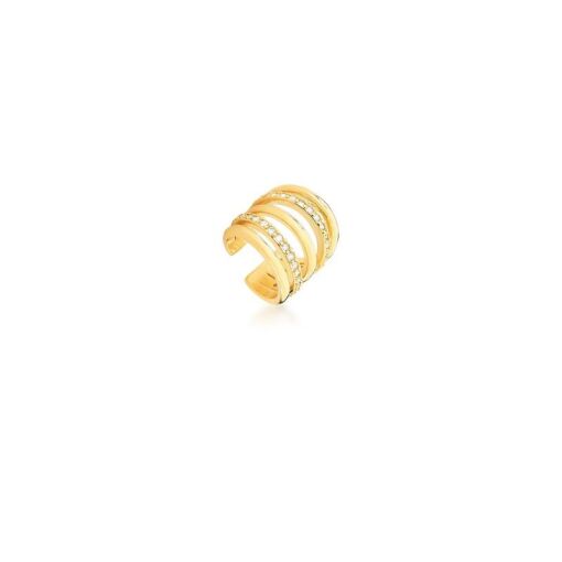 PIERCING DE ORELHA CINCO VOLTAS E ZIRCÔNIAS  BANHADO A OURO