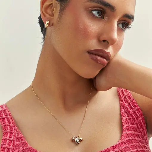 CONJUNTO BRINCO E COLAR OVAL ABAULADO EM TRÊS TONS