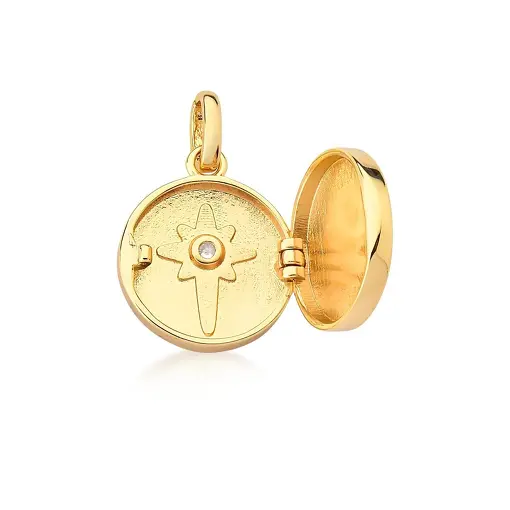 PINGENTE RELICÁRIO REDONDO COM ESTRELA E CRISTAL