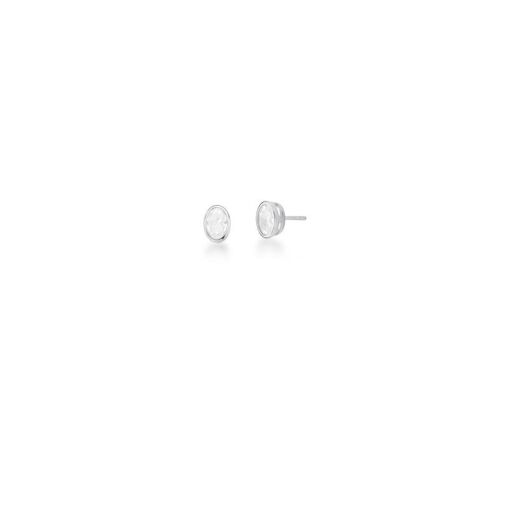 BRINCO OVAL COM CRISTAL BRANCO PRATA RODINADA