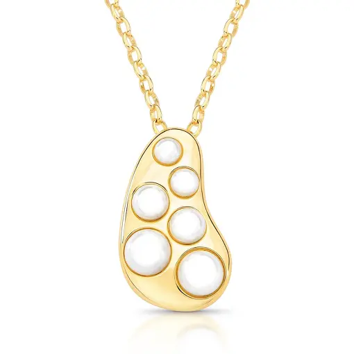 COLAR COM PINGENTE CURVO E PÉROLA SHELL BANHADO A OURO
