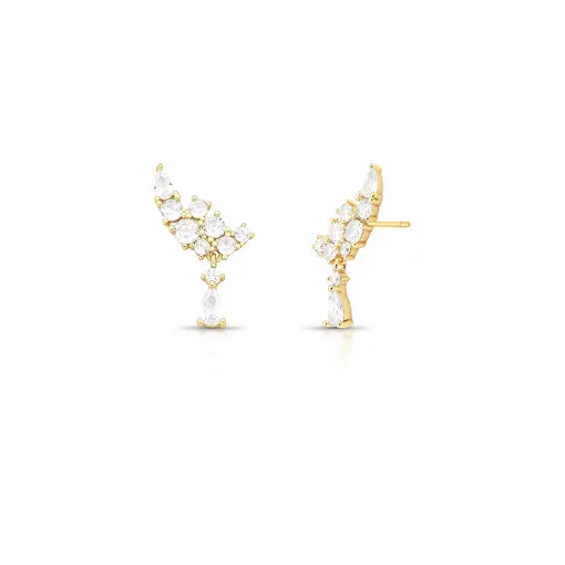 BRINCO EAR CUFF COM CRISTAIS REDONDOS E GOTA EM PÊNDULO