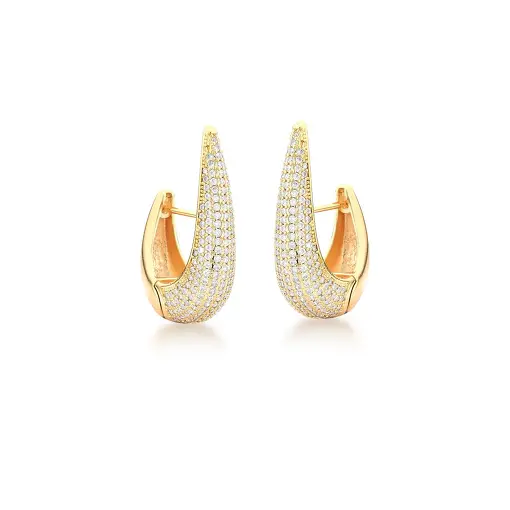 ARGOLA ANZOL CRAVEJADA DE ZIRCÔNIAS BANHADA A OURO