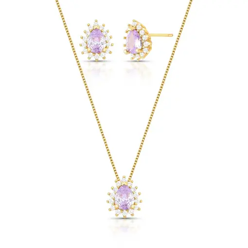 CONJUNTO BRINCO E COLAR DE GOTA COM CRISTAL E ZIRCÔNIAS