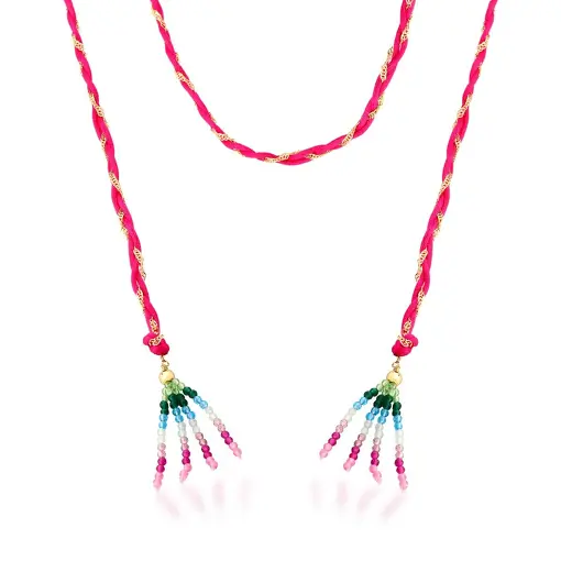 COLAR FIO ENCERADO NA COR PINK CRISTAIS BÚLGAROS BANHADO A OURO