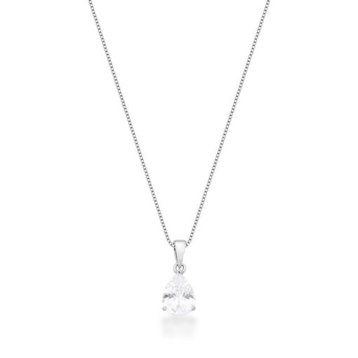 COLAR COM  PINGENTE DE GOTA CRISTAL PRATA RODINADA