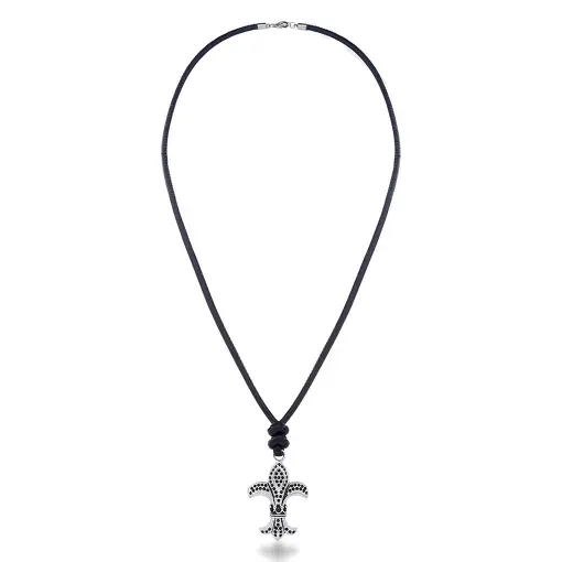 COLAR COM PINGENTE FLOR DE LIS CRAVEJADO EM AÇO