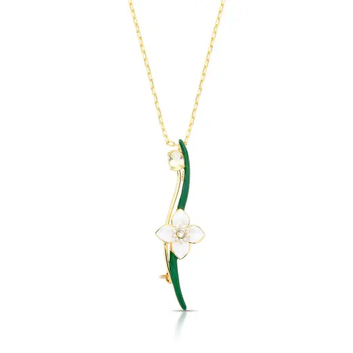 COLAR COM PINGENTE ESMALTADO DE FLOR EM BROCHE BANHADO A OURO