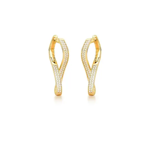 ARGOLA CURVA CRAVEJADA DE ZIRCÔNIAS BANHADA A OURO