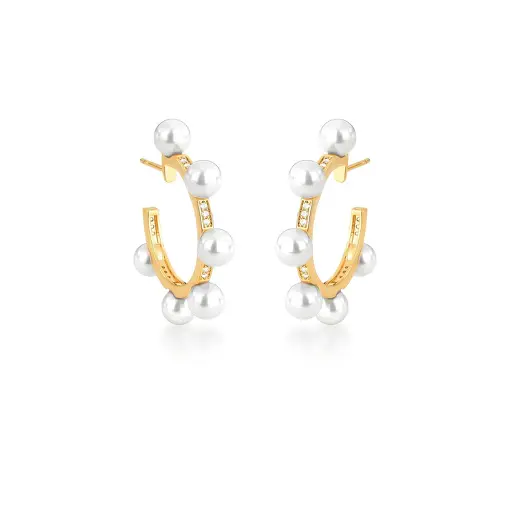 MEIA ARGOLA COM PÉROLAS SHELL E ZIRCÔNIAS