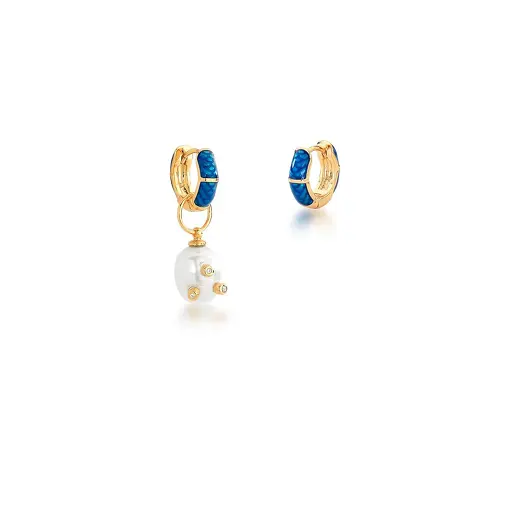 ARGOLA KIDS AZUL IRIDESCENTE ASSIMÉTRICA BANHADA A OURO