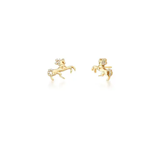 BRINCO DE CAVALO LISO E ZIRCÔNIAS BANHADO  A OURO