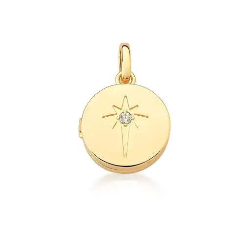 PINGENTE RELICÁRIO REDONDO COM ESTRELA E CRISTAL