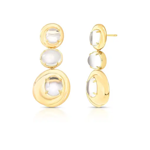 BRINCO EM PÊNDULO ABAULADO COM CRISTAIS OVAIS