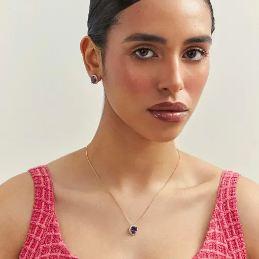 CONJUNTO BRINCO E COLAR COM PINGENTE DE CRISTAL E ZIRCÔNIAS