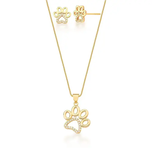 CONJUNTO BRINCO E CORRENTE COM PINGENTE PATA BANHADO A OURO