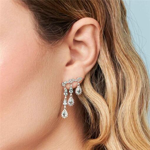 BRINCO EAR CUFF EM PÊNDULO COM CRISTAIS PRATA RODINADA