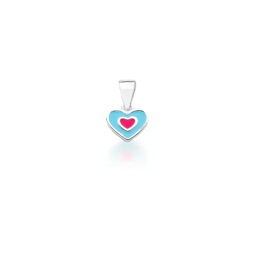 PINGENTE KIDS DE CORAÇÃO ESMALTADO AZUL E VERMELHO PRATA LISA