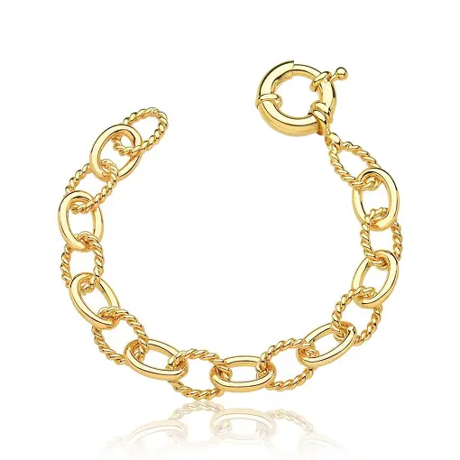 PULSEIRA COM ELOS TRANÇADOS E LISOS BANHADA A OURO