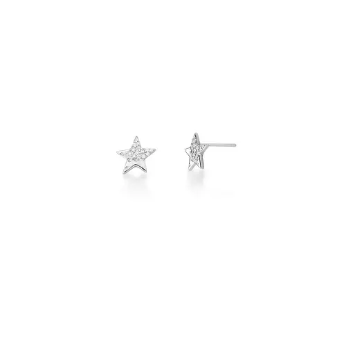 BRINCO DE ESTRELA LISA E COM ZIRCÔNIAS BRANCAS PRATA RODINADA