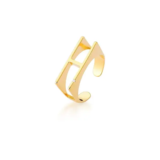 ANEL REGULÁVEL LETRA "H" LISO COM ZIRCÔNIA BRANCA BANHADO A OURO