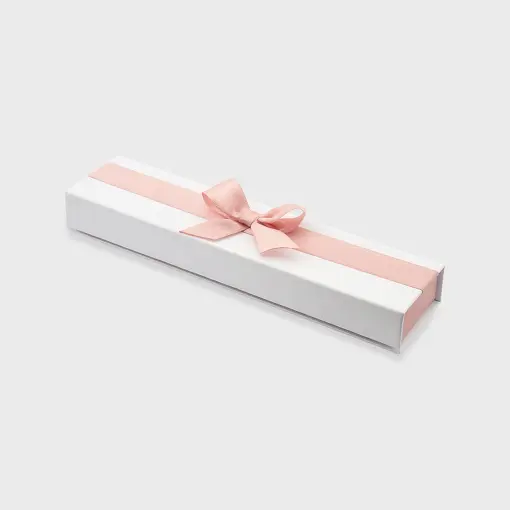 EMBALAGEM DE PAPEL ROSA E BRANCO COM VELUDO PARA PULSEIRA