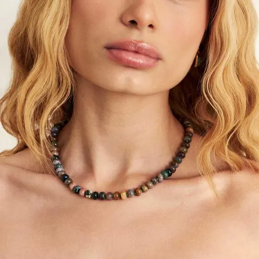 COLAR COM PEDRAS NATURAIS REDONDAS E FECHO ÍMÃ