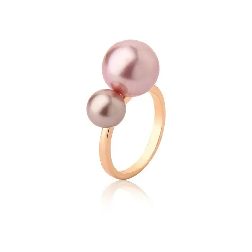 ANEL COM DUAS PÉROLAS SHELL BANHADO A OURO