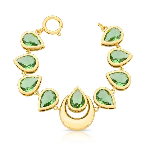 PULSEIRA INTERCALADA COM CRISTAIS DE GOTA E FECHO BOIA