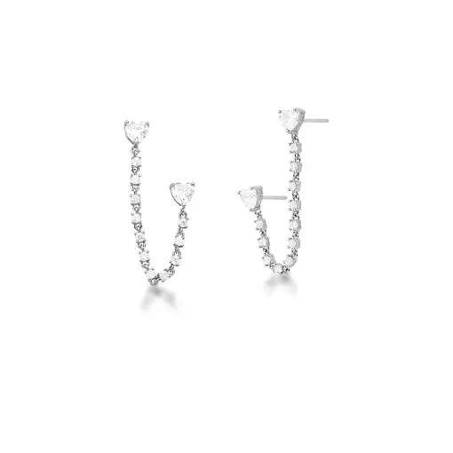 BRINCO EAR LINE COM ZIRCÔNIAS DE CORAÇÕES BANHADO A RÓDIO