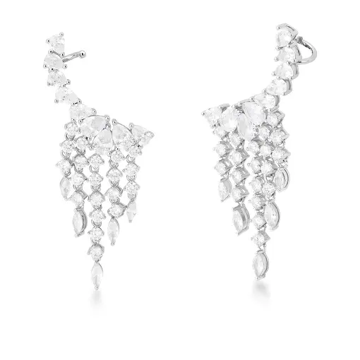 BRINCO EAR CUFF COM CRISTAIS DIVERSOS BANHADO A RÓDIO