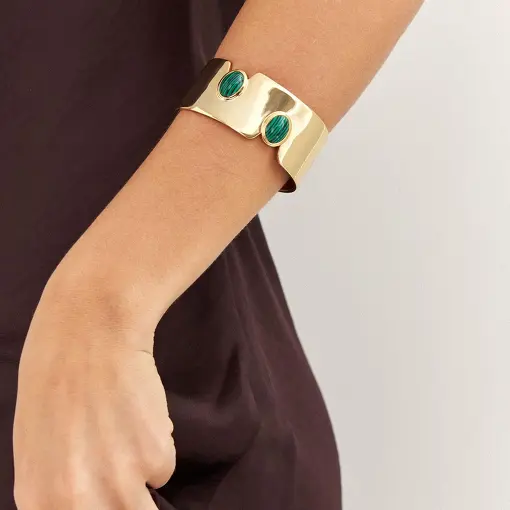 BRACELETE COM PEDRA OVAL MALAQUITA COM ABERTURA