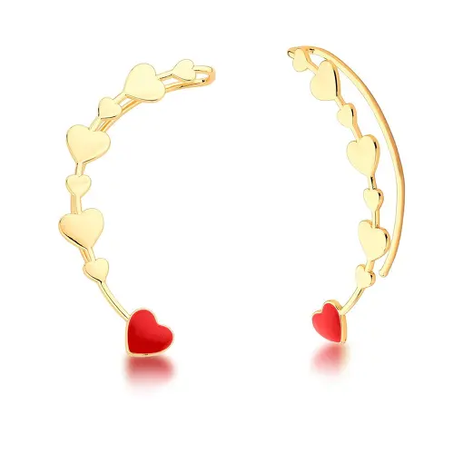 PIERCING DE ORELHA CORAÇÕES LISOS E ESMALTADO BANHADO A OURO